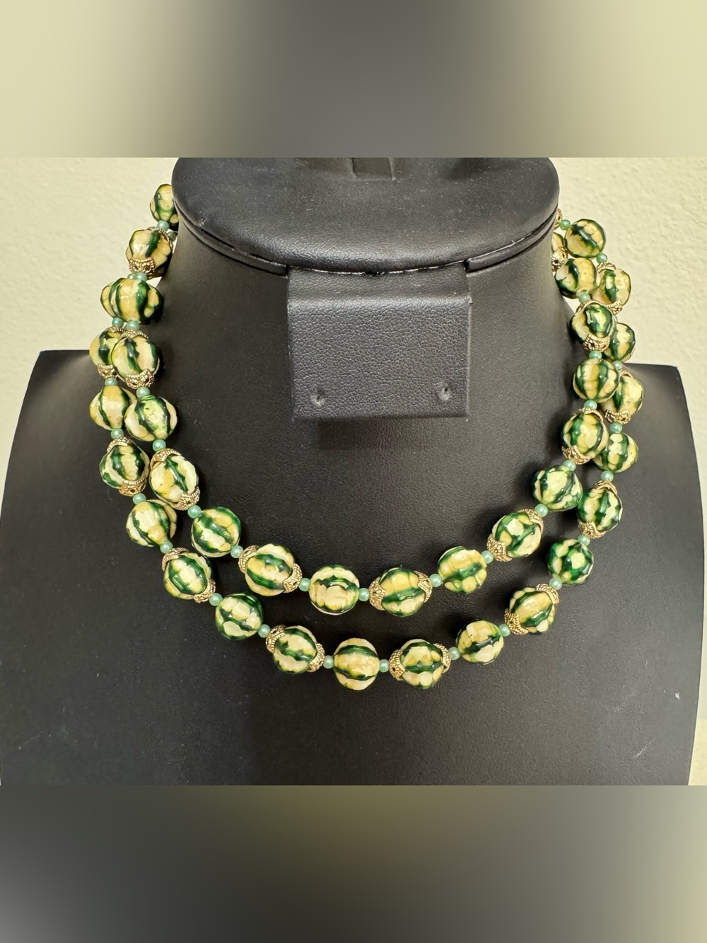Japan Green and Yellow Bead Double-Strand Necklace